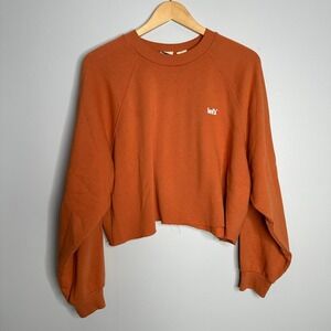Levi's Women's Bright Orange‎ Raw Hem Cropped Crew Neck Sweatshirt Size L